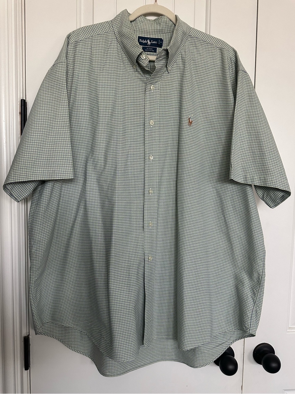 Ralph Lauren Men’s Short-Sleeve Button-Down Shirt in Light Green Check